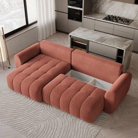 Masseno Narożnik MODARO z funkcją spania i pojemnikiem na pościel Narozniki L, Rozkładana sofa - Koralowy, CASTEL 55