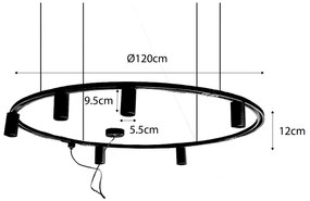Nowoczesny wiszący system oświetlenia szynowego z 6 czarnymi reflektorami jednofazowymi GU10 50 mm - Iconic Ruby Honey Nowoczesny Oswietlenie wewnetrzne