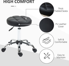 HOMCOM Taboret Obrotowy, Salonowy, Regulowany, Skóra Ekologiczna, Pikowany, Czarny/Srebrny