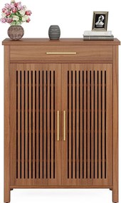 Wąska szafka na buty 5-poziomowa z drzwiami listwowymi i szufladą, 80 x 36 x 110 cm, brązowa