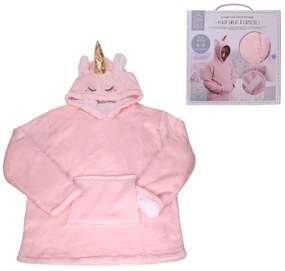 Dziecięcy koc bluza z rękawami i kapturem HOODIE UNICORN różowy