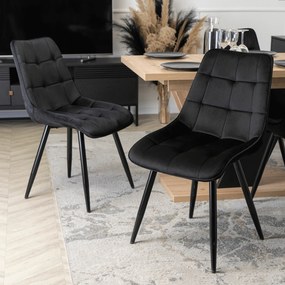 Zestaw Stół Prostokątny Rozkładany CLARK 120-160 cm Dąb Artisan/Czarny i 4 Krzesła Tapicerowane RIO Czarne Welurowe