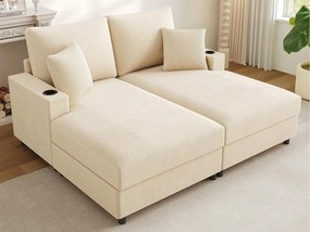 Ładna kanapa - Pikowana kanapa - z uchwytem na telefon + portem USB - z uchwytem na napoje - Sztruks welurowy - Beżowy