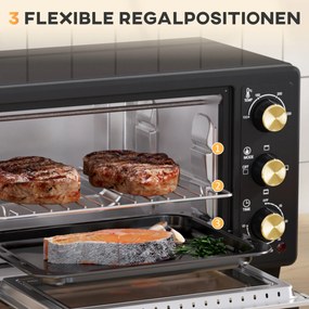 HOMCOM Minipiekarnik, Piecyk Toasterowy, Timer, Ruszt, Blacha do Pieczenia, Szkło Wglądowe, Metal, Czarny