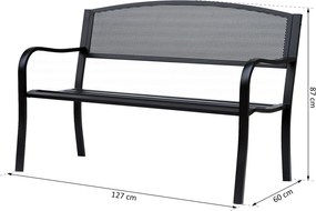 Outsunny Ławka Ogrodowa Parkowa 2-osobowa Stalowa Elegancka Czarna 127x60x87cm | Aosom PL