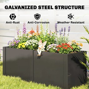 Outsunny Podwyższona Grządka z Ocynkowanej Stali 150 x 53 x 55 cm, Skrzynia na Rośliny z Przegrodą, Czarna | Aosom PL