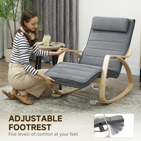 HOMCOM Fotel bujany z funkcją masażu, ogrzewaniem lędźwiowym, 3 tryby, materiałowa tapicerka, Szary