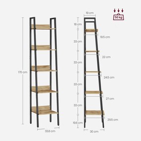 Regał loftowy na książki 5 półek Faro 088, dąb artisan