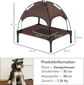 PawHut Łóżko dla Zwierząt z Baldachimem, Składane, Legowisko dla Psów, Outdoor, Materiał Siatkowy, Brąz + Czarny