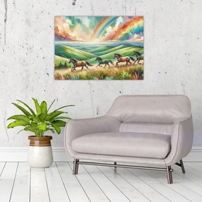 Obraz – Konie galopujące przez krajobraz (70x50 cm)