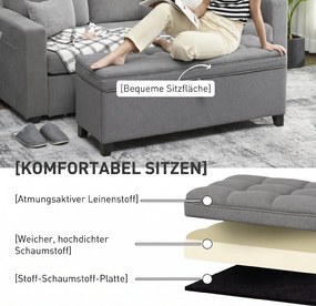 HOMCOM Ławka z pojemnikiem, tapicerowana 120x40x48 cm z zawiasami zabezpieczającymi, w optyce lnu, ciemnoszary | Aosom PL