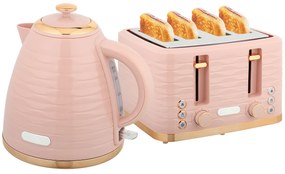 HOMCOM Zestaw toster i czajnik 2-w-1, 7 poziomów wypieku, funkcje rozmrażania i podgrzewania, różowy
