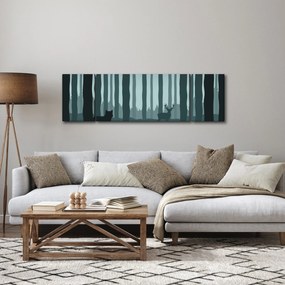 Obraz - Jeleń z wilkiem w skałach (170x50 cm)