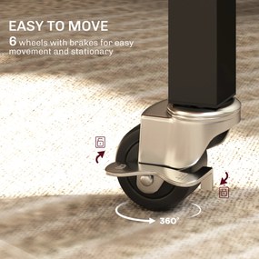 HOMCOM Składany Stół Jadalniany, dla do 6 Osób, z 6 Kółkami i Hamulcami, do Małych Przestrzeni, Brązowy