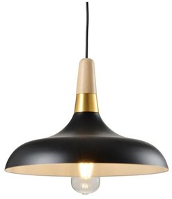 Czarna lampa wisząca z drewniano-metalowym kloszem Skandi – GTV