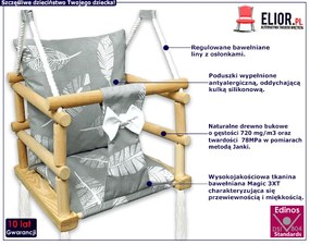 Szara huśtawka kubełkowa dla dzieci 3w1 w piórka - Zolia