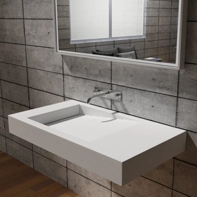 Umywalka ścienna PB2155 z odlewu mineralnegoBiały mat - z kanałem odpływowym - 100 x 50 x 12 cm