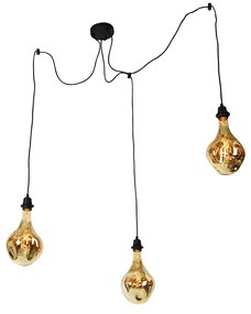 Lampa wisząca czarna 3-punktowa z wbudowanym LED lustro złoto regulowana - Cava Luxe Nowoczesny Oswietlenie wewnetrzne