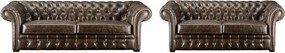 Komplet wypoczynkowy 3+2 typu chesterfield CLOTAIRE z postarzanej skóry