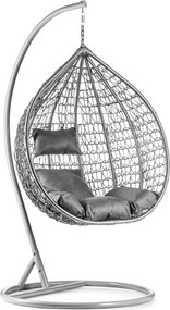 Szare krzesło wiszące KOKON ze stojakiem, szara poduszka