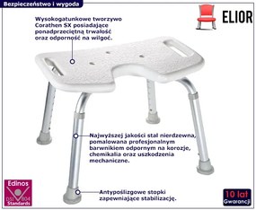 Biały regulowany metalowy taboret pod prysznic - Enes