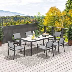 Outsunny 7-częściowy Zestaw Stołowy, 6 Krzeseł, 1 Stół, Składane, Łatwy w Czyszczeniu, Rama Stalowa, Meble Ogrodowe, Szary