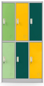 Szafka szkolna BHP szaro-wielokolorowa: 6-komorowa IGOREK, 900 x 1500 x 450 mm