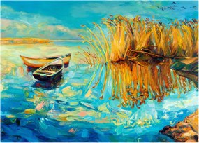 Obraz - Jezioro z łodziami (70x50 cm)