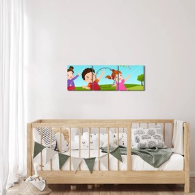 Obraz - Dzieci latają latawcem (z zegarem) (90x30 cm)