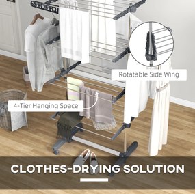 HOMCOM Stojak do prania, suszarka 5 poziomów, składany, system One-Click, 142 cm x 55 cm x 172 cm, Szary + Srebrny | Aosom PL