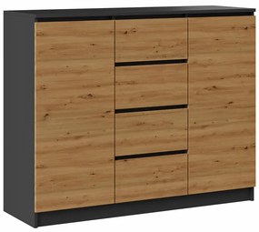 Komoda w stylu loft antracyt + dąb artisan - Intia 2X