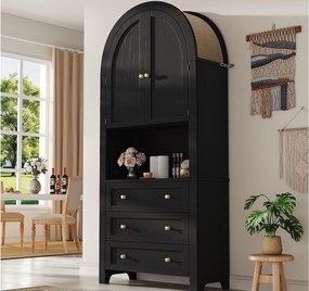 Kredens kuchenny 70×35×180 cm - 2 drzwi i 3 szuflady - łukowaty blat - czarny