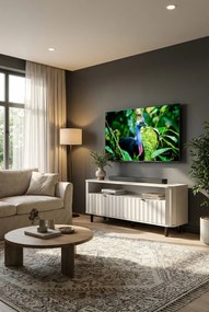 Biały ryflowany stolik rtv na nóżkach C0-A11