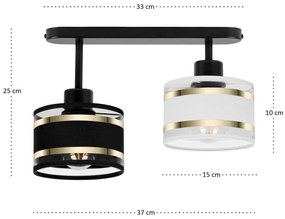 Lampa sufitowa czarna dwupunktowy spot z czarno-białymi abażurami T-33
