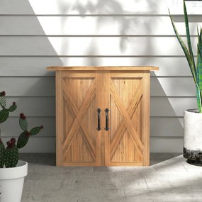 Outsunny Szafka na Narzędzia Ogrodowe z Podwójnymi Drzwiami, Zamknięcie Magnetyczne, Odporna na Warunki Pogodowe, Drewno Naturalne, 77S x 55G x 72W cm, Brązowy