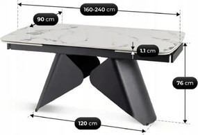 Stół Rozkładany Prostokątny VERONA 160-240 cm Ceramiczny Biały Marmur/Czarny Nowoczesny