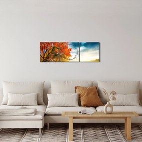 Obraz skąpanego w słońcu krajobrazu (z zegarem) (90x30 cm)