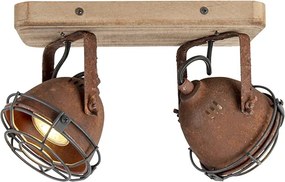 Industrialny reflektor rustykalno-brązowy z drewnem, regulowany, 2-punktowy - Gina