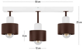 Brązowo-biała lampa sufitowa, trzypunktowy spot DBR50x7WE z drewna i m