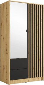 Szafa 2-drzwiowa z 2 szufladami – Z lustrem – Szerokość 102 cm – Kolor: Naturalny i antracyt – NEROVAL