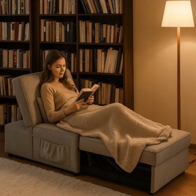 Fotel Wypoczynkowy Rozkładany IBERIS 80 cm Szary Tapicerowany Nowoczesny