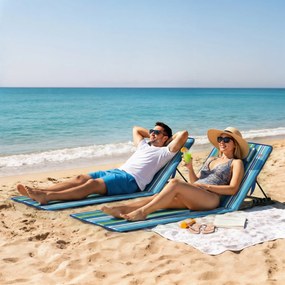 Outsunny Zestaw 2 leżaków plażowych ze składanym oparciem, poduszką i kieszenią | Aosom PL