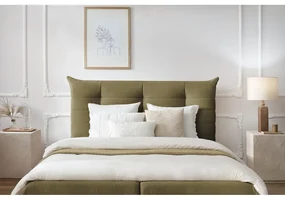 Ciemnozielone tapicerowane łóżko dwuosobowe ze schowkiem i stelażem 160x200 cm Clothilde – Bobochic Paris