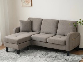 Narożnik z szezlongiem - 3 miejsca - tkanina bawełniana i lniana - Szary antracytowy