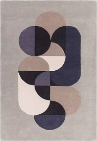 Dywan geometryczny, ręcznie robiony, 100% wełna - 160x230cm - szary, niebieski, czarny, beżowy, kremowy - Matrix Statement