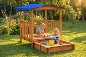 Piaskownica z werandą SUNNY, 130x130x143cm, brązowa/niebieska Jurhan