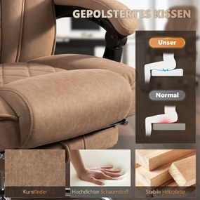 Vinsetto Ergonomiczny fotel biurowy z funkcją masażu, podnóżek, obrotowy, na kółkach, Brązowy | Aosom PL