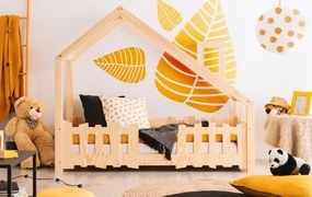 Drewniane łóżko domek z barierką - Uzo