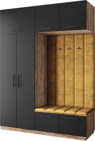 Masseno Garderoba REMA 180/240/60 cm Nowoczesna Szafa do Przedpokoju Dąb lefkas, MONOLITH 48 (Żółty)