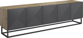 Szafka RTV Asha 200 cm z ryflowanym frontem i metalowym stelażem - artisan / rivier stone mat